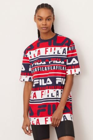 FILA Pip Tee Shirts Navy / Red / White,Womens Clothing | CA.WTQZSA327